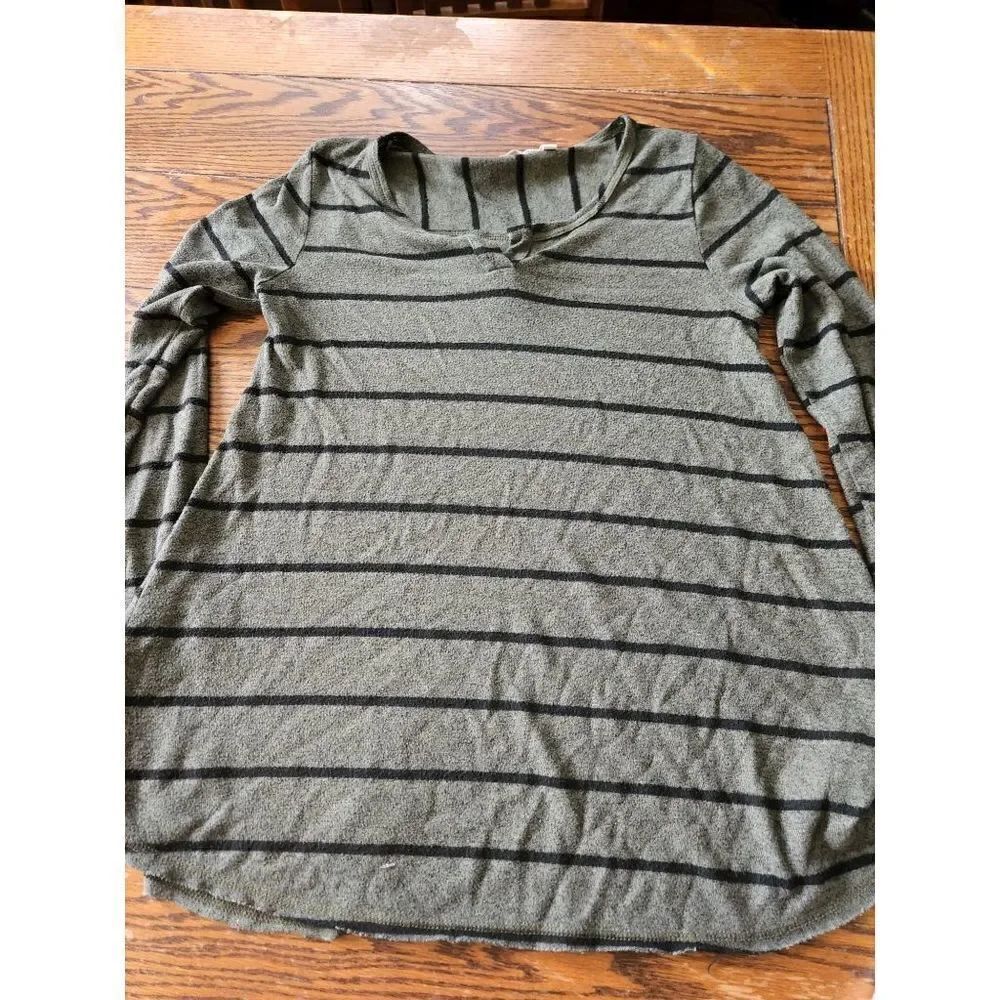 Soft Surroundings green&black striped top sz M